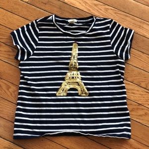 Girl striped Eiffel Tower tee